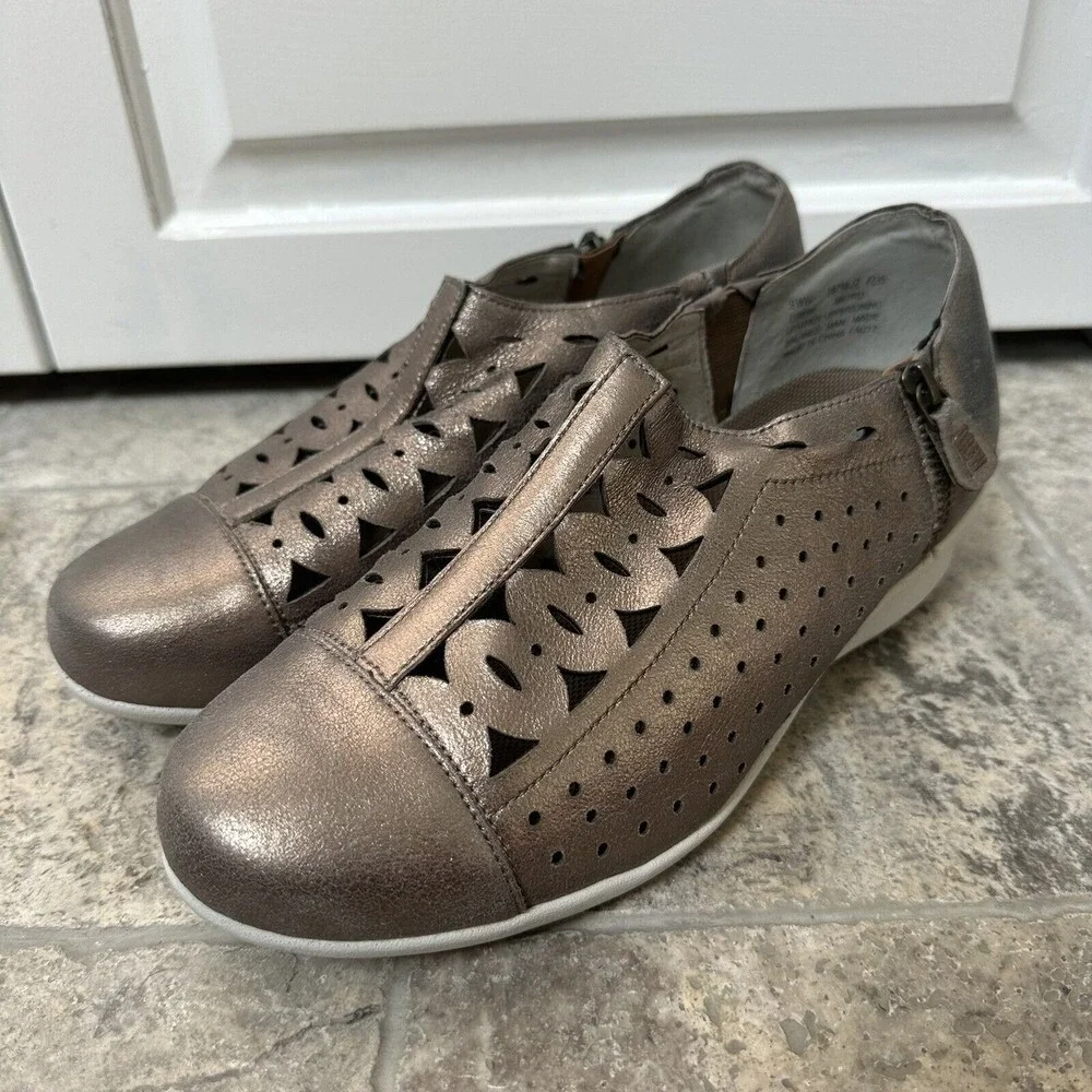 Drew Bronze Leather Comfort Shoes Wide Width Slip On 9 WW